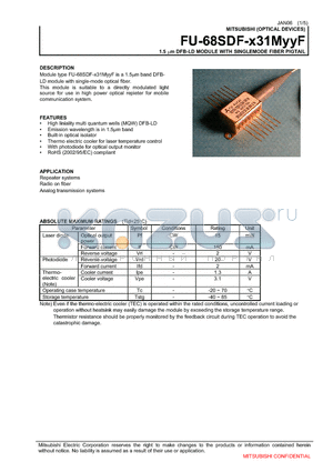 FU-68SDF-V31M71F datasheet - 1.5 um DFB-LD MODULE WITH SINGLEMODE FIBER PIGTAIL