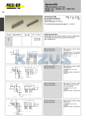 854-90-016-20-001 datasheet - PCB connectors 1.27 mm Single row / double row / triple row Solder tail