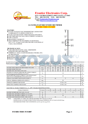 FUF4006 datasheet - 1A ULTRA FAST RECOVERY RECTIFIER