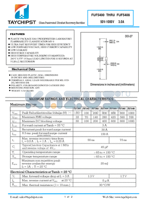 FUF5400 datasheet - Glass Passivated Ultrafast Recovery Rectifier