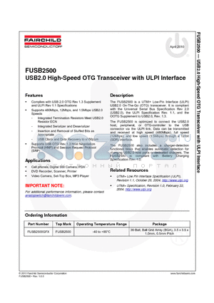 FUSB2500GFX datasheet - USB2.0 High-Speed OTG Transceiver with ULPI Interface