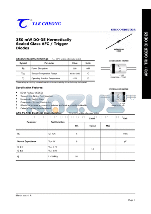 FV-1043DB3.TB datasheet - 350 mW DO-35 Hermetically Sealed Glass AFC / Trigger Diodes