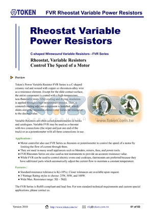 FVR100W2.5KRK datasheet - FVR Rheostat Variable Power Resistors