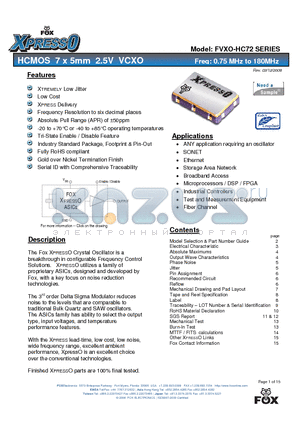 FVXO-HC72 datasheet - HCMOS 7 x 5mm 2.5V VCXO