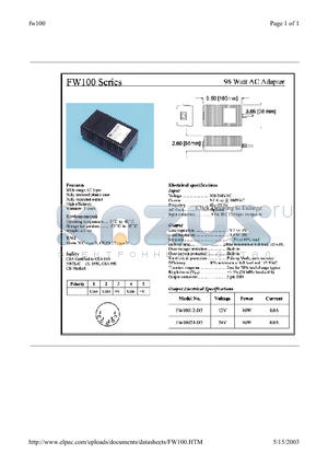 FW100 datasheet - 96  Watt AC Adapter