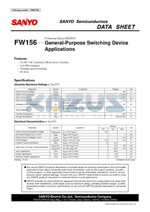 FW156 datasheet - P-Channel Silicon MOSFET General-Purpose Switching Device Applications