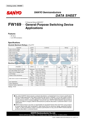 FW169 datasheet - P-Channel Silicon MOSFET General-Purpose Switching Device