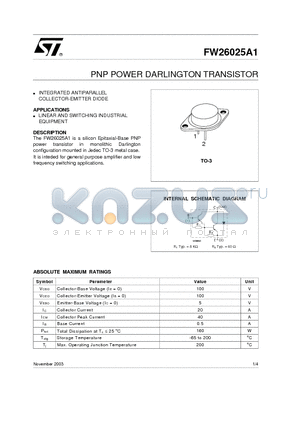 FW26025A1 datasheet - PNP POWER DARLINGTON TRANSISTOR