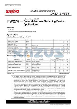 FW274 datasheet - N-Channel Silicon MOSFET General-Purpose Switching Device Applications