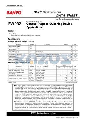 FW282 datasheet - N-Channel Silicon MOSFET General-Purpose Switching Device Applications