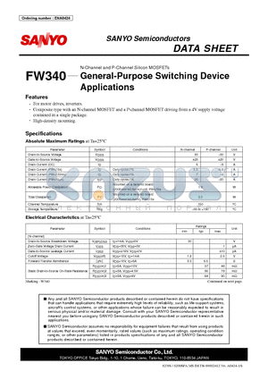 FW340 datasheet - N-Channel and P-Channel Silicon MOSFETs General-Purpose Switching Device