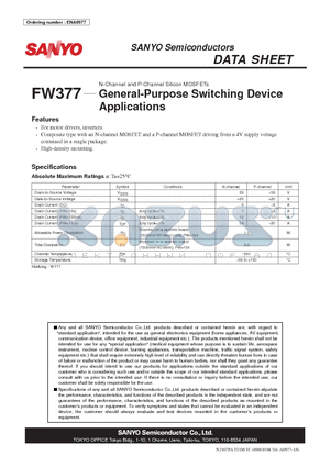 FW377 datasheet - N-Channel Silicon MOSFET General-Purpose Switching Device Applications