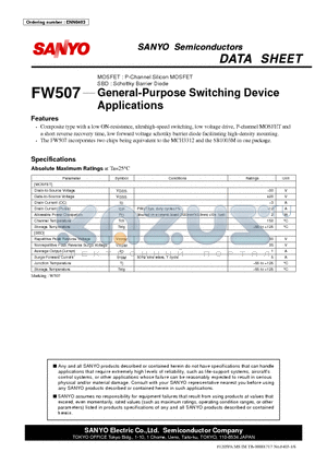 FW507 datasheet - MOSFET : P-Channel Silicon MOSFET SBD : Schottky Barrier Diode General-Purpose Switching Device