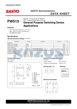 FW513 datasheet - MOSFET : N-Channel Silicon MOSFET FRD : Ultrahigh-Speed Switching Diode Switching Device Applications