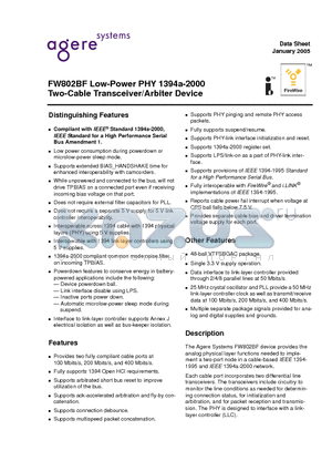 FW802BF-09-DB datasheet - Low-Power PHY 1394a-2000 Two-Cable Transceiver/Arbiter Device