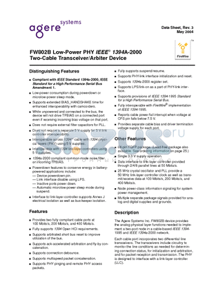 FW802B-DB datasheet - Low-Power PHY IEEE^ 1394A-2000 Two-Cable Transceiver/Arbiter Device