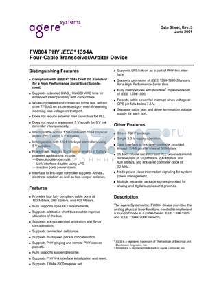 FW804-09-DB datasheet - PHY IEEE 1394A Four-Cable Transceiver/Arbiter Device