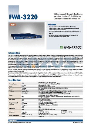 FWA-3220 datasheet - 1U Rackmount Network Appliance based on the Intel^ Platform for Communications Infrastructure