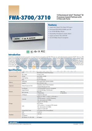 FWA-3700 datasheet - 1U Rackmount Intel^ Pentium^ M Processor-based Platform with 4 PCIe LAN Ports