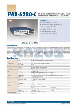 FWA-6240-CFE datasheet - 2U Rackmount Intel Xeon^ Processor-based Platform with Modular PCIe LAN I/O Cards