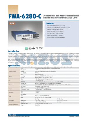 FWA-6240-CRE datasheet - 2U Rackmount Intel Xeon^ Processor-based Platform with Modular PCIe LAN I/O Cards