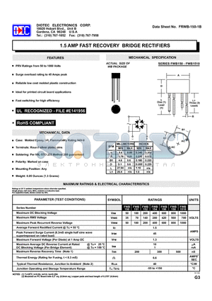 FWB1510 datasheet - 1.5 AMP FAST RECOVERY BRIDGE RECTIFIERS