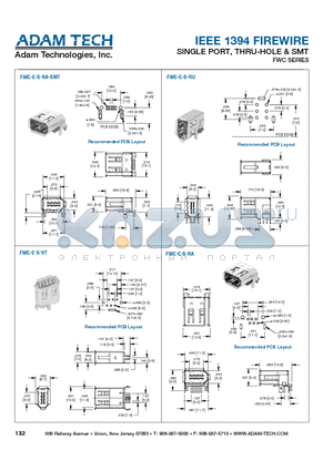 FWC-C-S-RA datasheet - IEEE 1394 FIREWIRE SINGLE PORT, THRU-HOLE & SMT