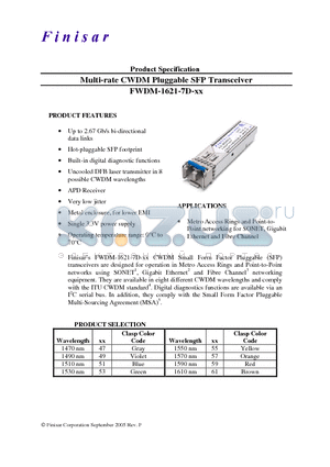 FWDM-1621-7D-55 datasheet - Multi-rate CWDM Pluggable SFP Transceiver