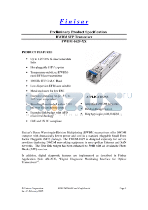 FWDM-1629-22 datasheet - DWDM SFP Transceiver