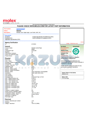 85502-5007 datasheet - Modular Jack, Right Angle, Low Profile, SMT, 6/6