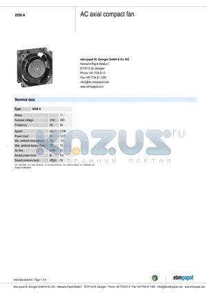 8550A datasheet - AC axial compact fan