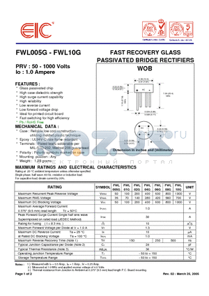 FWL005G datasheet - FAST RECOVERY GLASS