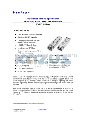 FWLF1634RL17 datasheet - 4Gbps Long-Reach DWDM SFP Transceiver