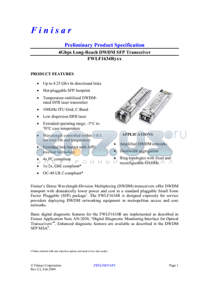FWLF1634RY17 datasheet - 4Gbps Long-Reach DWDM SFP Transceiver