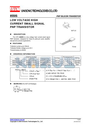 8550S_10 datasheet - LOW VOLTAGE HIGH CURRENT SMALL SIGNAL PNP TRANSISTOR