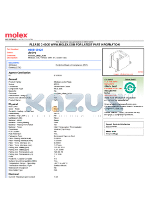 85510-5025 datasheet - Modular Jack, Vertical, SMT, 4/4, Solder Tabs