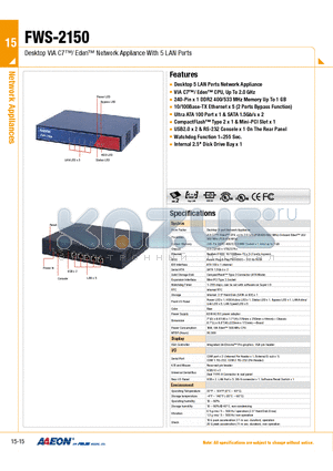 FWS-2150 datasheet - Desktop VIA C7/ Eden Network Appliance With 5 LAN Ports