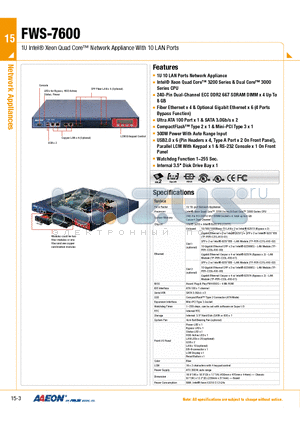 FWS-7600 datasheet - 1U Intel Xeon Quad Core Network Appliance With 10 LAN Ports