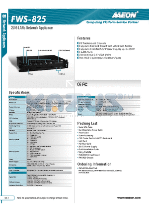 FWS-825E6-880-Z35-B datasheet - 2U Rackmount Chassis