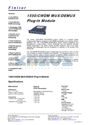 FWSF-M-D-1550-CWDM datasheet - 1550/CWDM MUX/DEMUX Plug-in Module