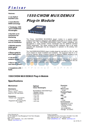 FWSF-M-D-1550-CWDM-LC datasheet - 1550/CWDM MUX/DEMUX Plug-in Module