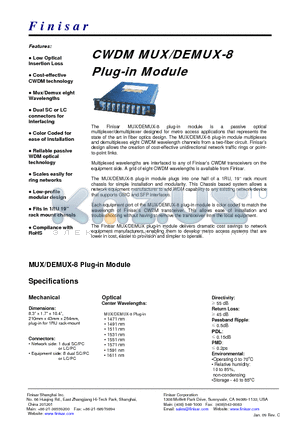FWSF-M-D-8 datasheet - CWDM MUX/DEMUX-8 Plug-in Module