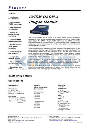 FWSF-OADM-4-1 datasheet - CWDM OADM-4 Plug-in Module