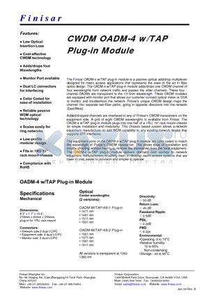 FWSF-OADM-W-TAP-4B-2-LC datasheet - CWDM OADM-4 w/TAP Plug-in Module