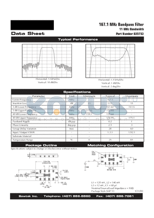 855753 datasheet - 167.1 MHz Bandpass Filter