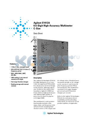 E1412A datasheet - 6.5-Digit High-Accuracy Multimeter C-Size