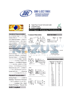 3223-P-101 datasheet - Square Trimming Potentiometer