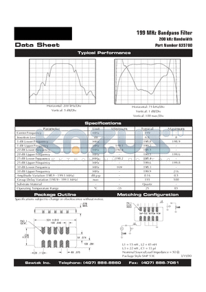 855780 datasheet - 199 MHz Bandpass Filter