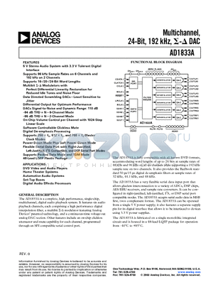 AD1833AAST datasheet - 24-Bit, 192 kHz, DAC