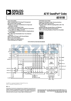 AD1819B datasheet - AC97 SoundPort Codec